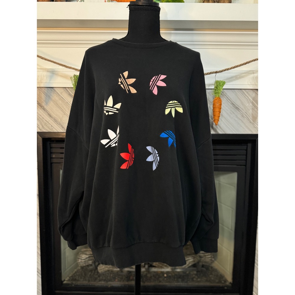Adidas Crewneck‎ Sweatshirt Multicolor Trefoil Logo Pullover Black L